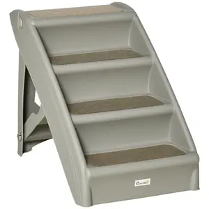 Buy Foldable Four-Step Pet Stairs, for Cats, Small Miniature Dogs, with Non-Slip Mats 62 x 38 x 49.5cm - Grey