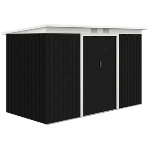 Buy 9ft x 4ft Metal Garden Shed, Outdoor Tool House with Foundation Kit, Ventilations and Double Doors, Dark Grey
