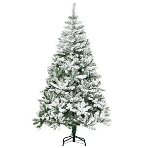 Buy 6 Ft Snow Flocked Artificial Christmas Tree Xmas Pine Tree with Realistic Branches, Auto Open and Steel Base, Green