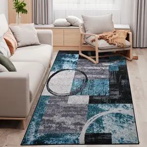 Buy Blue Geometric Rug, Modern Area Rugs Large Carpet for Living Room, Bedroom, Dining Room, 160x230 cm