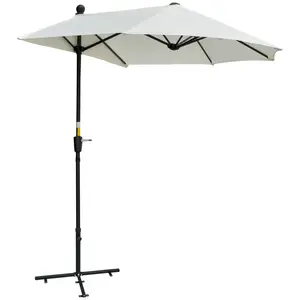 Buy 2m Half Parasol Market Umbrella Garden Balcony Parasol with Crank Handle, Base, Double-Sided Canopy, Cream White
