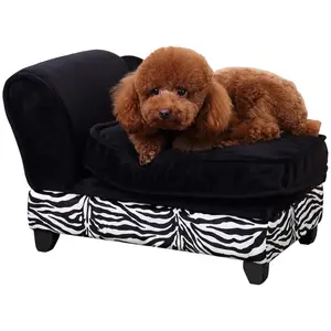 Buy Foam Dog Bed, Elevated Pet Sofa, Cat Couch Lounger, with Storage, Removable Washable Cover, Black, Zebra Stripe Print