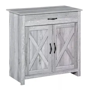 Buy Farmhouse Barn Door Sideboard Storage Cabinet Coffee Bar for LIVING Room - Grey Grain