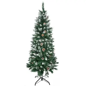Buy 5 Ft Snow Artificial Christmas Tree with Realistic Branches, Pine Cone, for Indoor Decoration, Green White