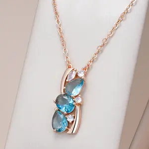 Buy Geometric Stunning Blue 14K Gold  Filled Lab Created Diamonds Necklace