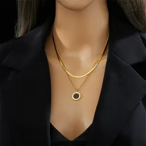 Buy Glamorous 18K Gold Plated Titanium Steel Roman Numerals Dial Necklace