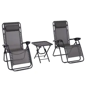 Buy 3pcs Folding Zero Gravity Chairs Sun Lounger Table Set w/ Cup Holders Reclining Garden Yard Pool, Dark Grey