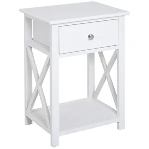 Buy End Table, Sofa Side Table with Drawer X Bar Bottom Storage Shelf, Nightstand Bedside Table for Bedroom or Living Room White