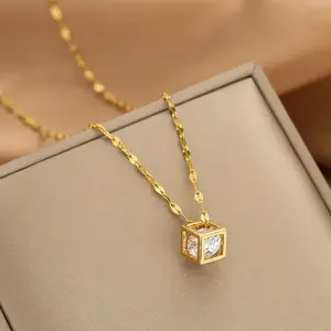 Buy Elegant Necklace with AAA CZ Diamond in 18K Gold Plated Titanium Steel