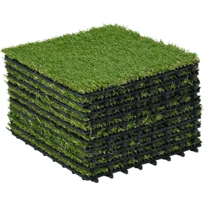 Buy 10 Pieces 30 x 30cm Artificial Grass Turf with 25mm Pile Height Non-toxic Roll Grass Carpet Fake Grass Mat with Drainage Holes UV resistance