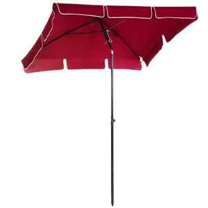 Buy Garden Parasol Umbrella, Outdoor Market Table Umbrella with Ruffles & Aluminium Pole, Rectangular Tilting Parasol Sun Shade Canopy, 2 x 1.3m, Red