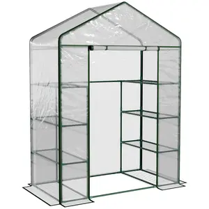 Buy Walk in Greenhouse with 4-Tier 8 Shelves, Green House with Hemmed Cover, Roll-up Zipped Door, Steel Frame, 143 x 73 x 195cm