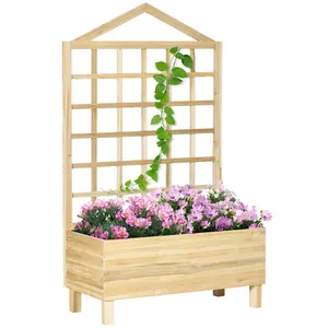Buy Garden Planters with Trellis for Vine Climbing, Distressed Wooden Raised Beds, 90x43x150cm, Natural Tone