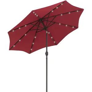 Buy 2.7m Patio Garden Umbrella Outdoor Parasol with Tilt Crank and 24 LEDs Lights (Red)