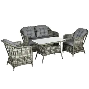 Buy Four-Piece Rattan Set, with Glass-Top Table - Grey