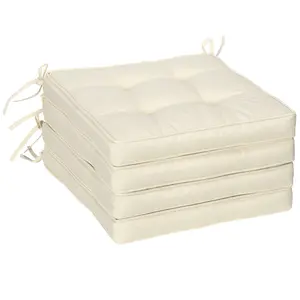 Buy Set of 4 Garden Seat Cushion with Ties, 42 x 42cm Replacement Dining Chair Seat Pad, Cream White