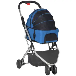 Buy PawHut Detachable Pet Stroller Pushchair Foldable Dog Cat Travel Carriage 2-In-1 Design Carrying Bag Dark Blue