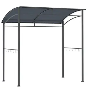 Buy 2.2 x 1.5 m BBQ Grill Gazebo Tent, Garden Grill with Metal Frame, Curved Canopy and 10 Hooks, Outdoor Sun Shade, Grey