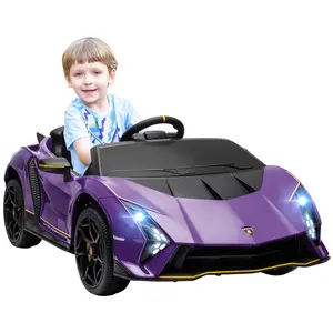 Buy 12V Lamborghini Autentica Licensed Kids Electric Car with Remote Control, Four Suspension Wheels, Soft Start, Purple