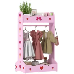 Buy Kids Clothes Rail with 2 Storage Shelves for 3-8 Years Old, Hot Pink