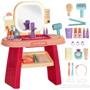 Buy Kids Dressing Table with Mirror, LED Light, 23 Accessories, Pink