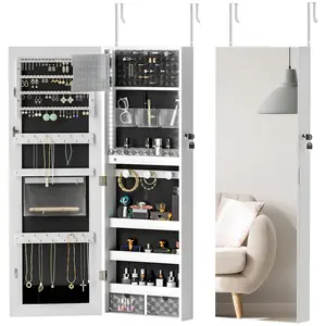 Buy 108 x 37cm Lockable Jewellery Cabinet, with LED Lights - White Surface and Black Lining