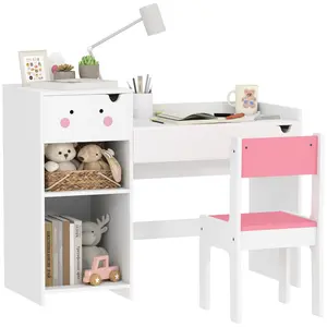 Buy Rabbit Themed Kids Desk and Chair Set with Bookcase, Drawers, Storage Shelves, for 3-6 Years, White