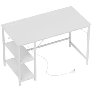 Buy 120 x 60 cm Computer Desk with Power Outlets and Reversible Shelves - White