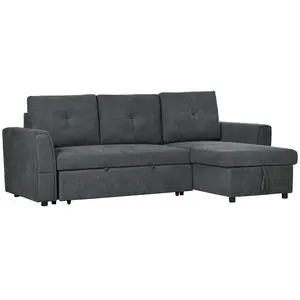 Buy 3 Seater Sofa Bed, L Shaped Pull Out Sofa Bed with Storage, Convertible Click Clack Settee Sectional Sleeper Futon for Living Room, Office, Dark Grey