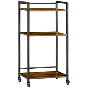 Buy 3-Tier Printer Stand, Utility Cart, Rolling Trolley with Adjustable Shelves with Lockable Wheels for Home Office, Rustic Brown