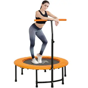 Buy 40" Fitness Trampoline with Adjustable Handle, Rebounder Trampoline Mini Jumper for Indoor Exercise Workout, Support Up to 100kg, Orange