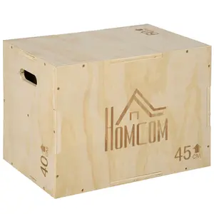 Buy 3-in-1 Wooden Plyo Box, Plyometric Jump Box with Handle Openings for Home Gym, Workout Training, Natural