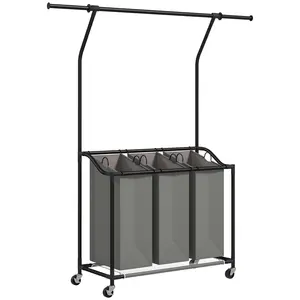 Buy 3x 42L Laundry Basket Unit, with Hanging Rail - Black/Grey