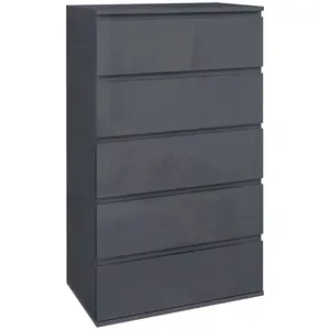 Buy 5-Drawer Modern Dresser, High Gloss Storage Drawer Unit for Bedroom, Grey