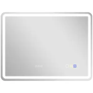 Buy 60 x 80 cm Bluetooth LED Bathroom Mirror with Clock Anti-Fog - Silver Tone