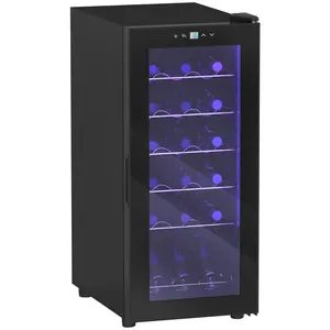Buy 50L Wine Cooler, 18 Bottles Freestanding Wine Fridge with Glass Door, LED Light, Temperature Control and Digital Touch Screen, Black