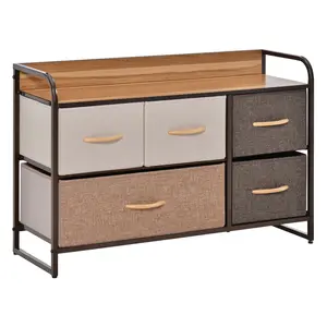 Buy 5-Drawer Dresser, Linen Fabric Chest of Drawers, Dresser Tower Unit for Bedroom Hallway Entryway, Storage Organizer with Steel Frame Wooden Top