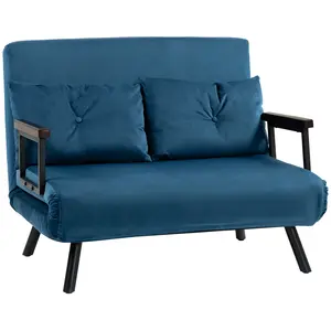Buy 4-in-1 Velvet-Feel Double Sofa Bed, with Pillows - Blue