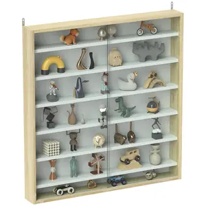 Buy 7-Tier Wall Display Shelf Unit Cabinet w/ 6 Adjustable Shelves Glass Doors Home Office Ornaments 83x80cm, Oak