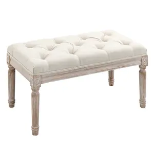 Buy 80cm End of Bed Bench, Window Seat, Tufted Bench for Bedroom, Hallway, Living Room, Cream White