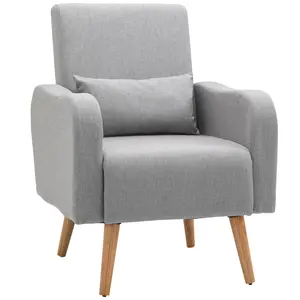 Buy Accent Chair, Linen-Touch Armchair, Upholstered Leisure Lounge Sofa for Living Room, Club Chair with Wooden Frame, Grey
