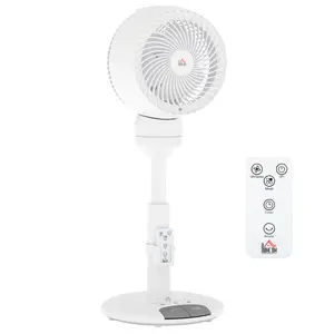 Buy 9'' Air Circulator Fan 3 Speed 3 Mode, 70&deg; Oscillation 90&deg; Vertical Tilt, Height Adjustable, Remote Controller, for Living Room, Bedroom, Office, White
