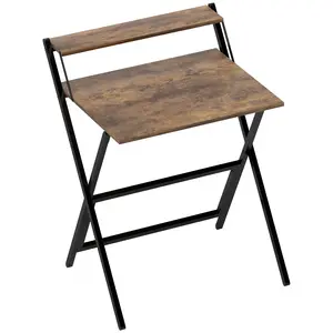 Buy 70 cm Folding Computer Desk with Monitor Shelf - Rustic Brown