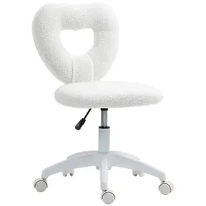 Buy Armless Heart Computer Desk Chair, Teddy Fleece Swivel Office Chair, Makeup Vanity Chair with Height Adjustable, Wheels, for Home Study Bedroom, White