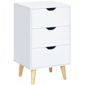 Buy Bedside Table, Bedside Cabinet with 3 Drawers, Small Side Table with Wood Legs and Cut-out Handles for Bedroom, Cream White