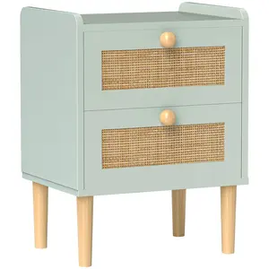 Buy Bedroom Chest of Drawers, Boho Rattan Dresser with 2 Drawers, Storage Cabinet for Living Room, Hallway, Entryway, Olive Green