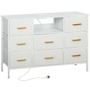 Buy Boucle Chest of Drawers, 8 Fabric Drawers Storage Organiser with Charging Station, 2 USB and 2 AC Ports, Steel Frame, Fabric Dresser for Living Room, Bedroom, Hallway, Cream White