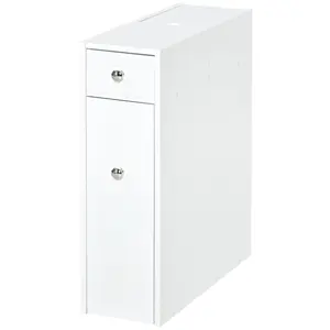 Buy Bathroom Slim Floor Cabinet Narrow Wooden Storage Home Bath Toilet Cupboard Organiser Unit with Drawers White