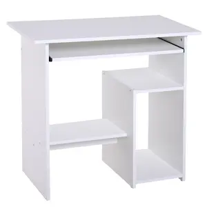 Buy Compact Small Computer Table Wooden Desk Keyboard Tray Storage Shelf Modern Corner Table Home Office White