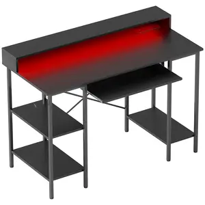 Buy Computer Desk with LED Lights and Power Outlets, 120 x 55 cm Gaming Desk with Monitor Stand, Sliding Keyboard Tray and Storage Shelves for Home Office, Black